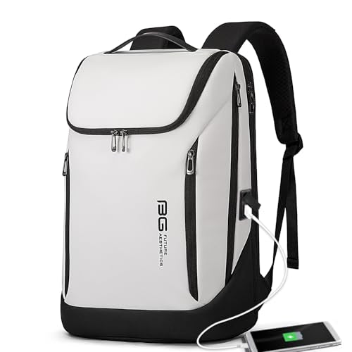 BANGE Business Smart Backpack Waterproof fit 15.6 Inch Laptop Backpack with USB Charging Port,Travel Durable Backpack - color: White
