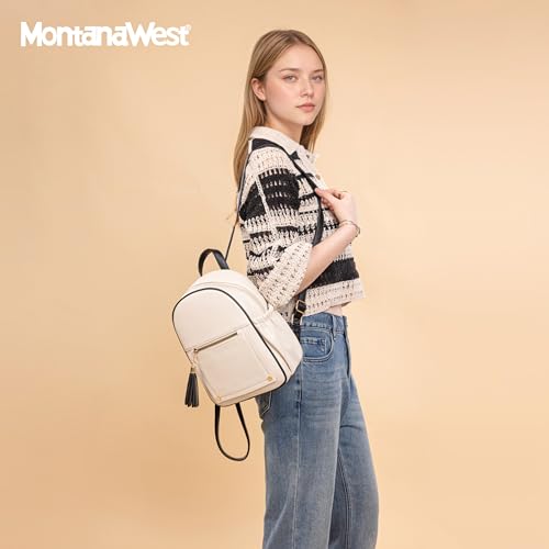 Montana West Mini Backpack Purse for Women Anti Theft Backpacks with Secured Zipper and Tassel - color: Mini Beige & Black