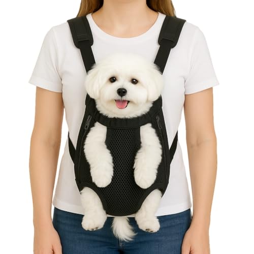 Dog Backpack Carrier, Adjustable Pet Front Carriers, Legs Out Carrying Sling Travel Bag for Small Medium Dogs 10-16 Lbs, Soft Wearable Puppy Chest Carry Backpacks for Walking/Hiking/Camping/Traveling - color: Black, size: XL