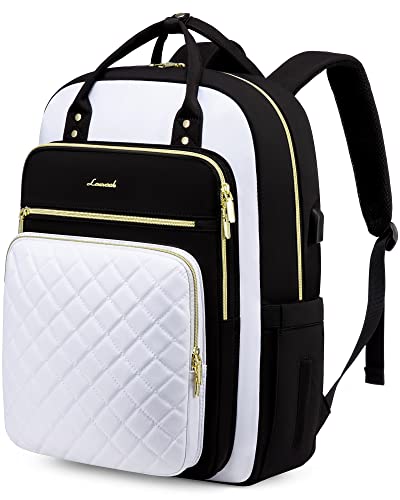 LOVEVOOK Laptop Backpack for Women, Fashion Backpack Purse for Travel with USB Port, Lightweight Casual Daypacks Nurse Teacher Computer Bag for College Work Business, Fit 17" Laptop - color: D-black-white, size: 17-Inch