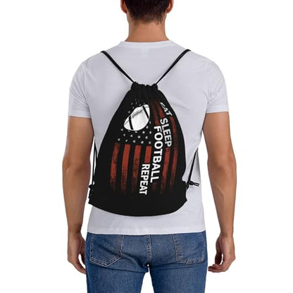 Eat Sleep Football Repeat Unisex Drawstring Backpack Bag Sport Gym Travel Swim Sackpack - color: Eat Sleep Football Repeat