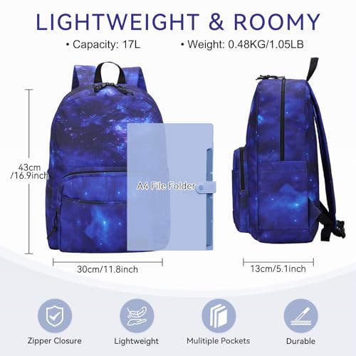 VASCHY School Backpacks for Boys, Lightweight Bookbag Schoolbag for Elementary School Casual Basic Simple Daypack for Middle School Galaxy - color: Blue Galaxy