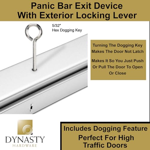 Dynasty Hardware Push Bar Panic Exit Device for Emergency Exit Doors Painted Aluminum, with Exterior Lever Handle