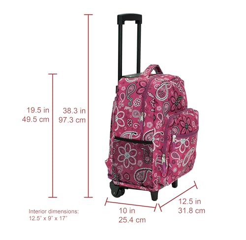 Rockland Double Handle 17" Rolling Backpack, Bandana - color: Bandana, size: One Size