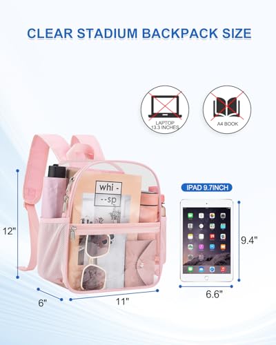 Clear Backpack for Stadium Events, 12x12x6 Small Clear Plastic bag with Reinforced Straps for Game Security Festival Concert - color: Pink
