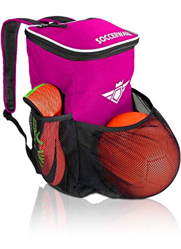 Soccer Backpack with Ball Holder Compartment - for Boys & Girls | Bag Fits All Soccer Equipment & Gym Gear (Black) - color: Pink