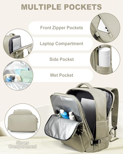 VECAVE 18x14x8 TSA-Approved Personal Item Backpack – Under Seat Carry-On Travel Bag for Women, Fits 15.6" Laptop, with Water Bottle & Shoe Pouch, Airline Travel Backpack Flight approved GreyBrown - color: H4-brown, size: Large