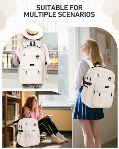 WINDARS School Backpack for Girls Boys, Cute Aesthetic College Bookbag 17.3 Inch Laptop Women Backpacks Large Casual Daypack for Elementary to High School Students (White)