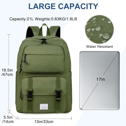 VASCHY Backpack for Men, Unisex Large Fashion Schoolbag Book bag Rucksack for High School/College/Work/Travel/Commuter Green - color: Dark Green