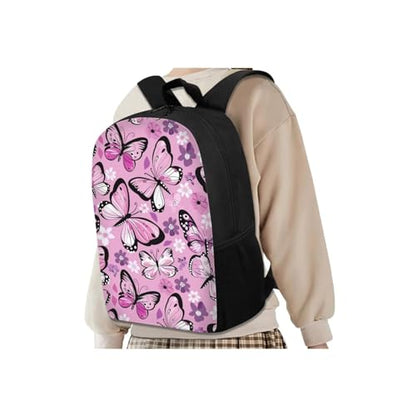 Butterfly Flower Backpack for Girls 4PCS Backpack Set with Lunch Box Pencil Case and Water Bottle Holder Novelty Bookbags for Children Teens Lightweight Backpack 4 in 1 Set for School - color: Butterfly Flower