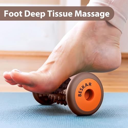 BESKAR Foot Massage Roller for Relief Plantar Fasciitis, Foot Reflexology Tool Pressure Point Massage Roller, Deep Tissue Massage for Relieving Feet Arch Heel Pain, Myofascial Pain Syndrome - color: Coffee