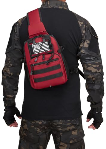 Small Tactical Holster Sling Backpack Accessories Shoulder Pouch Water Bottle & Radio Holder Crossbody Bag for Men - color: Red
