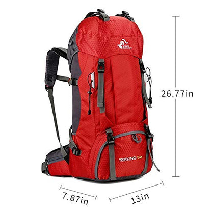 Bseash 60L Waterproof Hiking Camping Backpack with Rain Cover, Large Outdoor Sport Travel Daypack Rucksack for Climbing - color: Red