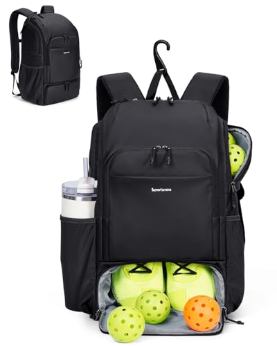 sportsnew Pickleball Bag Large Sports Pickleball Backpack with Shoe Compartment for Men Women, Patent Pending - color: Black