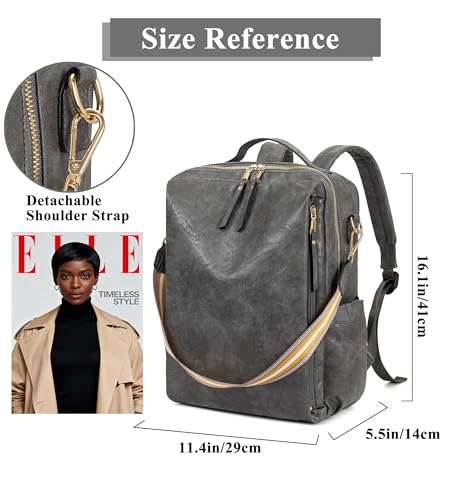 myfriday PU Leather Large Backpack Purse for Women Casual Travel Backpack Convertible Satchel Handbags With Luggage Strap (Grey) - color: Grey