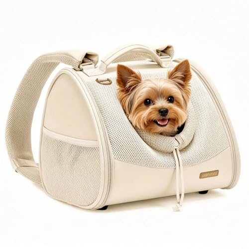 Small Dog Cat Chest Carrier Backpack,Adjustable Ventilated Front Facing Backpack Carrier for Small Dogs Cats Puppy,Airline Approved Lightweight Doggy Backpack for Travel Hiking Outdoor - color: Beige