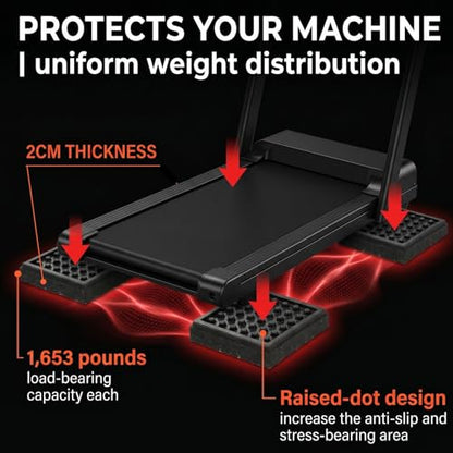WRINGKIT 8 Pack Heavy Duty Exercise Equipment Mat, 4 x 4 x 0.8 Inch Non Slip Noise Reduction Mat for Treadmill, Treadmill Mat Pad for Rubber Hardwood Floors Carpet Protection Home Gym