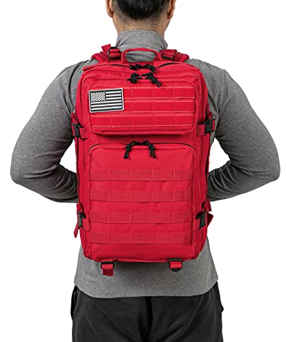 QT&QY 45L Military Tactical Backpacks Molle Army Assault Pack 3 Day Bug Out Bag Hiking Treeking Rucksack… - color: 3.4 Red