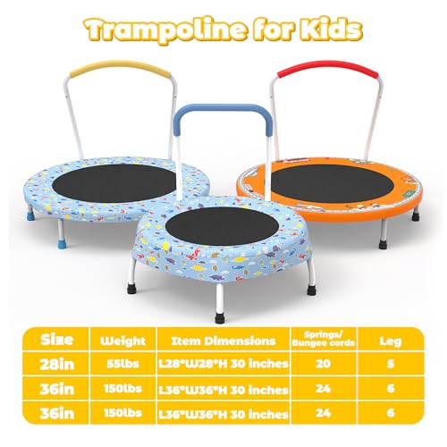 Mersco 36" Mini Toddler Trampoline with Handles, Indoor Quiet Kids Trampoline with Super Safety Mat and Durable Steel Frame, Indoor/Outdoor - color: Light Blue Print