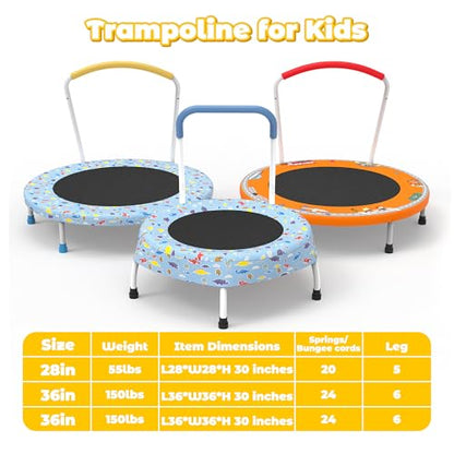 Mersco 36" Mini Toddler Trampoline with Handles, Indoor Quiet Kids Trampoline with Super Safety Mat and Durable Steel Frame, Indoor/Outdoor - color: Light Blue Print