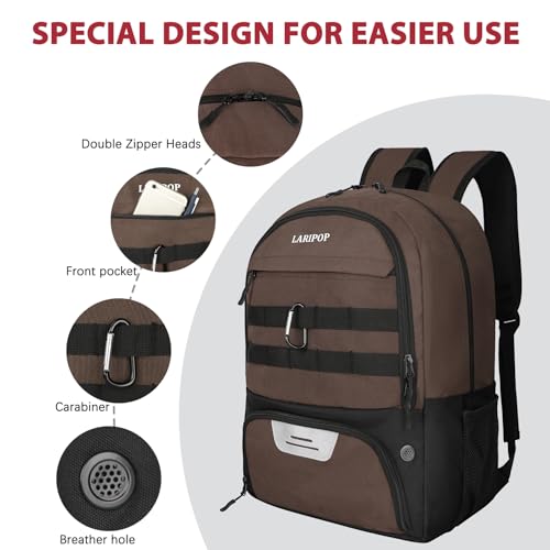 LARIPOP Soccer Backpack with Ball Holder & Shoe Compartment Large Capacity Sports Bag for Training - color: Brown