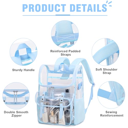 DIGOBAY Clear Backpack with Lunch Bag Set, Leather Clear Backpack Heavy Duty Thick PVC Bookbag Large See Through Transparent Backpacks with Support Pad for College Travel Workplace Security Blue - color: Blue