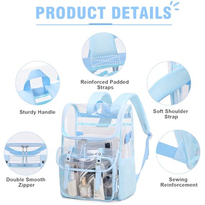 DIGOBAY Clear Backpack with Lunch Bag Set, Leather Clear Backpack Heavy Duty Thick PVC Bookbag Large See Through Transparent Backpacks with Support Pad for College Travel Workplace Security Blue - color: Blue