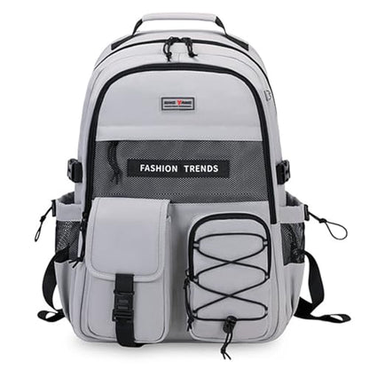 Lohol Multi-Pocket Backpack with 15.6 inch Laptop Compartment, Water Resistant Bookbag for School College and Travel (Grey - color: Grey