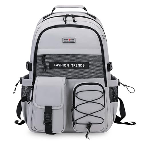 Lohol Multi-Pocket Backpack with 15.6 inch Laptop Compartment, Water Resistant Bookbag for School College and Travel (Grey - color: Grey