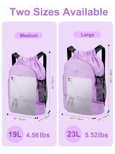 RHDZO Drawstring Backpack with Shoe Compartment and Wet Pocket,Large Purple - color: Large Purple, size: Large