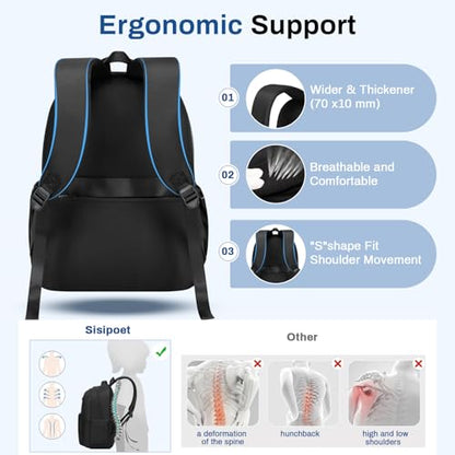 Sisipoet School Backpack for Girls, Lightweight Kids Bookbag for Boys Classic College Backpack for Teen Men Women with Luggage Strap, Age 8-18 Years Old, Black - color: Black
