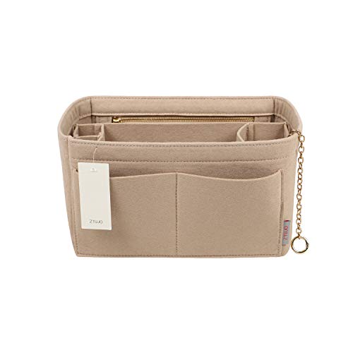 ZTUJO Purse Organizer Insert, Felt Purse Organizer with Zipper and Sewn Bottom Insert, Fit Speedy Neverfull Graceful,6 Sizes - color: Beige, size: Medium