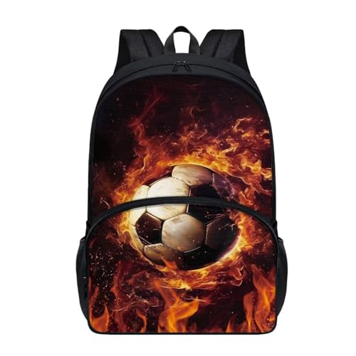 Talayituse Soccer Fire Water Print School Backpack for Kids Girls Casual Daypack Large Capacity Lightweight Bookbag with Side Water Bottle Holder for Middle School Primary Rucksack - color: Soccer Fire Water