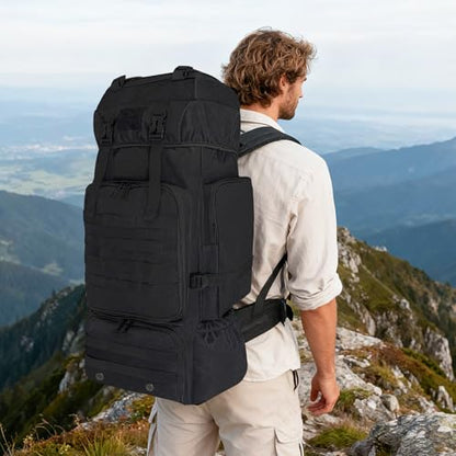 70L Hiking Backpack for Men Women Camping bag with Shoe Compartment Large Military Tactical Backpack, MOLLE Rucksack Sport Travel Backpacking Daypack (Black) - color: 70l Black-sc
