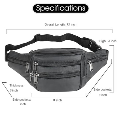 Leather Fanny Pack Travel Waist Bag 7 Pockets Waist Pack.Suitable for Outdoor Mountaineering Travel Camping Cycling Running etc FANNING511 Fanny pack (Black) - color: black