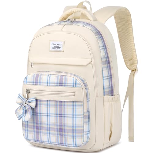 School Backpack for Teen Girls: Cute Bookbags Middle High School College Casual Back Pack 17.3 inch Laptop Backpacks Vintage Bags Women Travel Daypacks Mochilas Escolares Beige - color: 1-beige, size: 17.3 Inch