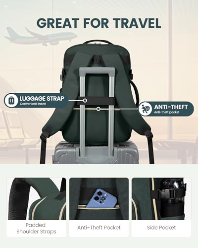 LOVEVOOK 40L Travel Backpack Flight Approved Carry on Backpack,3 Packing Cubes,Waterproof Personal Item Travel Bag,TSA Carry on Luggage Suitcase Travel Essentials,Gifts for Women & Men,fits 17" Laptop - color: Dark Green-black-1, size: Large-40L-4Pcs
