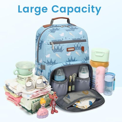 Diaper Bag Backpack, Large Baby Nappy Bags with Portable Changing Pad for Boys and GirlsMultifunction Travel Baby Bag for Moms Dads, Shower Gifts Waterproof and Stylish - color: Little Royal Blue