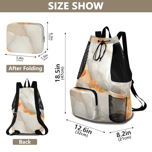 Drawstring Bags For Men Women Gym Swim Bag With Inside Pockets Pull String Back Pack Waterproof Marble White Orange - color: Color 20