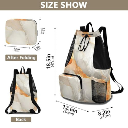 Drawstring Bags For Men Women Gym Swim Bag With Inside Pockets Pull String Back Pack Waterproof Marble White Orange - color: Color 20