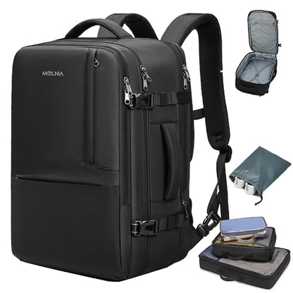MOLNIA 50L Expandable Travel Backpack for Men Women, Carry On Backpack Airline Approved, Suitcase Backpack with Packing Cubes, Water Resistant Luggage Backpack Daypack Weekender Bag, Black - color: Black With Packing Cubes, size: X-Large