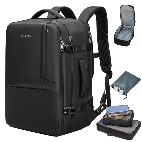 MOLNIA 50L Expandable Travel Backpack for Men Women, Carry On Backpack Airline Approved, Suitcase Backpack with Packing Cubes, Water Resistant Luggage Backpack Daypack Weekender Bag, Black - color: Black With Packing Cubes, size: X-Large