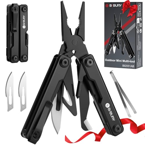 BIBURY Mini Multitool Pliers BI2051AB, Mini EDC Multi Tool with Pocket Clip for Outdoor Survival, Gifts for Men and Women, Gifts for Him Husband Boyfriend, Essential EDC Gear Tool - color: Black, size: Pliers