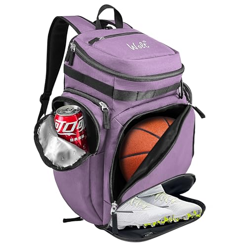 WOLT Basketball Bag Backpack with Separate Ball Compartment and Shoes Pocket, Gym Bags for Men, Large Sports Bag for Basketball, Soccer, Volleyball, Baseball - color: Purple