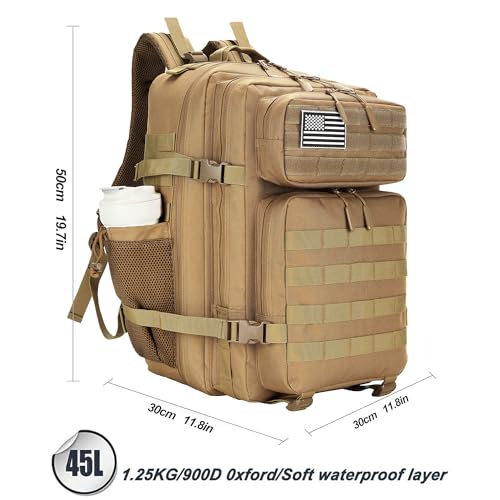 Lovelinks21 45L Tactical Assault Backpack 3 day assault pack with Molle Waterproof backpack Rucksack for Tactical Backpacks (khaki) - color: Khaki