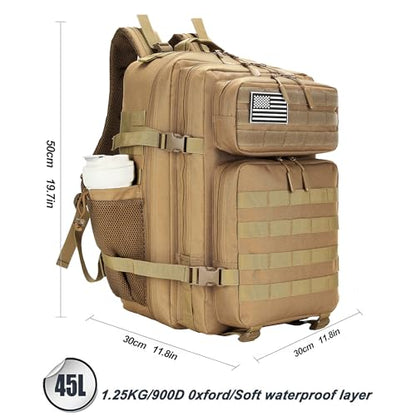 Lovelinks21 45L Tactical Assault Backpack 3 day assault pack with Molle Waterproof backpack Rucksack for Tactical Backpacks (khaki) - color: Khaki