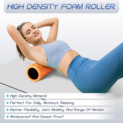 Krightlink Foam Roller High Density Foam Roller Set for Deep Tissue Muscle Massage, 18" Trigger Point Fitness Exercise Massage Roller Self-Myofascial Release for Whole Body (Orange) - size: 18"
