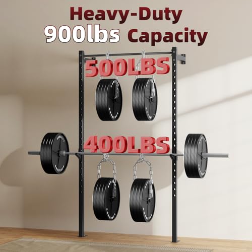 SPORTSOUL Wall Mounted Power Cage, 900lbs Squat Rack with Pull Up Bar for Home Gym, Space-Saving 2"x2" Pull-Up Station with Adjustable J-Hooks for Garage & Apartment - color: Black