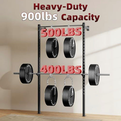 SPORTSOUL Wall Mounted Power Cage, 900lbs Squat Rack with Pull Up Bar for Home Gym, Space-Saving 2"x2" Pull-Up Station with Adjustable J-Hooks for Garage & Apartment - color: Black