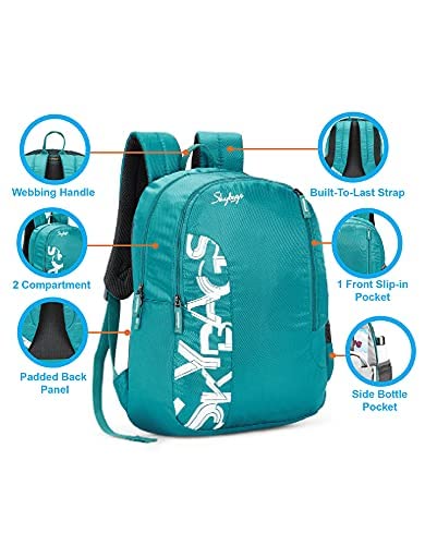 Skybags Casual Backpack 28L, 2 Main Compartments, Bottle Pocket, Front Pocket, Padded Shoulder Strap, Sea Green, One Size